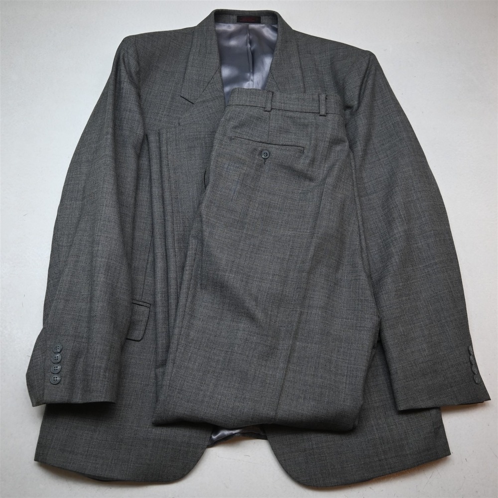 Vtg 90s Andre Villard 44L 36x34 Gray Barleycorn 100% Wool Mens Jacket Pants Suit